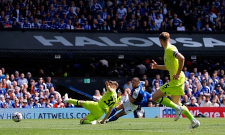 Wes Burns scores Ipswich’s first goal of the match to set them on the way to promotion