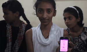 Girls learning coding to create app at the Dharavi Diary school in Mahim, Mumbai.