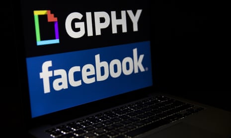 Giphy and Facebook logos on laptop