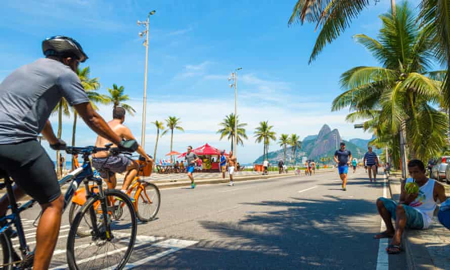 Cycling on bike-share bikes in Rio.