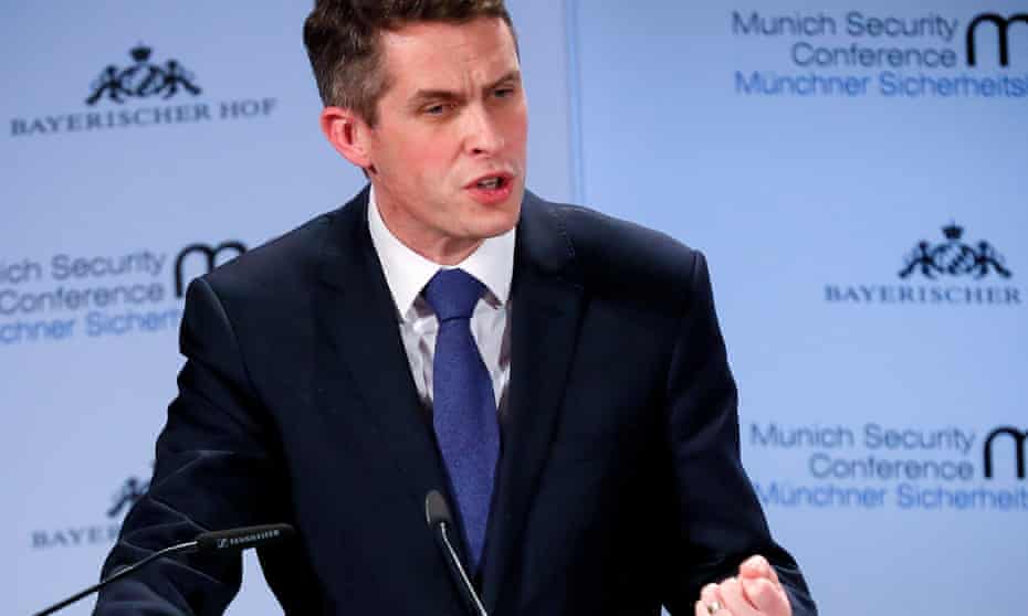 Gavin Williamson delivers a speech during the 55th Munich Security Conference