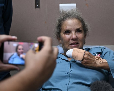 Heidi Levine in hospital with a bandage around her fingers