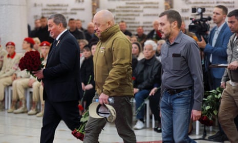 Yevgeny Prigozhin at a ceremony for a Wagner soldier in Volgograd, Russia, September 2022.