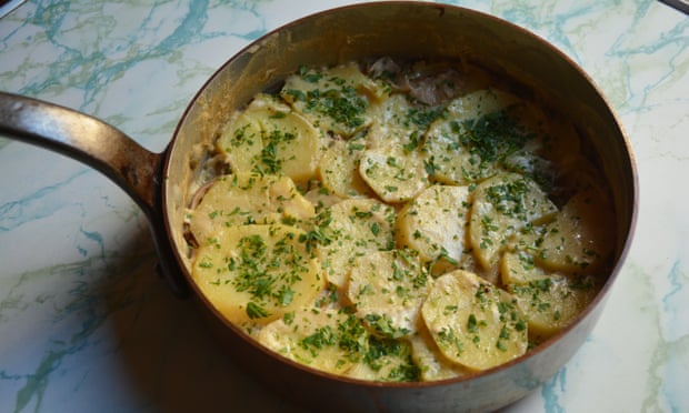 A potato casserole can easily get the plant-based treatment with vegetable broth and layers of trusty nooch