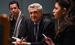 The United Nations High Commissioner for Refugees, Filippo Grandi, speaks at a press conference in Cairo