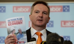 Shadow treasurer Chris Bowen launches Labor’s 10-year economic plan at a media conference in Queensland.