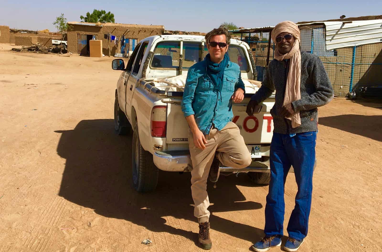 Phil Cox and Daoud Hari on the Chad-Sudan border in December 2016.