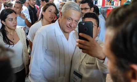 Andres Manuel Lopez Obrador with supporters in Acapulco on Friday.