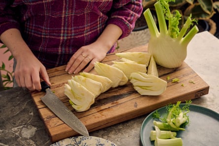 Alice Zaslavsky chopping fennel.