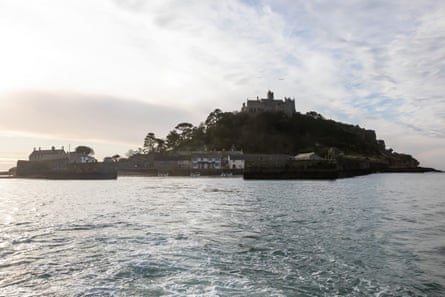 The approach by boat to castle-topped St Michael’s Mount