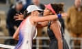 Iga Swiatek and Naomi Osaka embrace at the net after the No 1 seed edged an instant classic.