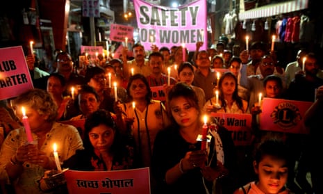 Protesters in Bhopal, India, after a woman was gang raped in November 2017.