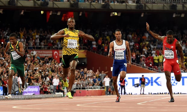 Usain Bolt wins the 200m ahead of South Africa’s Anaso Jobodwana, Zharnel Hughes and Justin Gatlin.