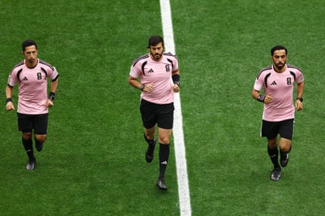 Referee Omar Al Ali and assistant referees Mohamed Al Hammadi and Taleb Al Marri.