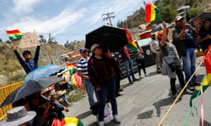 Protestors block a road in La Paz, Bolivia, on Monday.