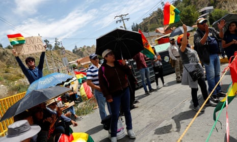 Protestors block a road in La Paz, Bolivia, on Monday.