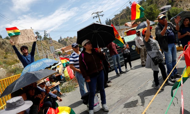 Protestors block a road in La Paz, Bolivia, on Monday.