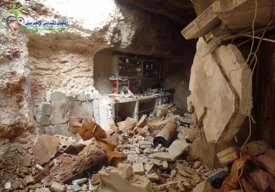 The basement of the Taleb family’s hgome after being hit by a chlorine-filled barrel bomb