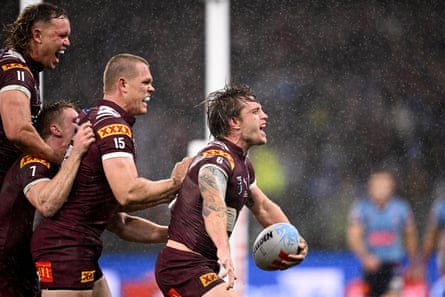 Man-of-the-match Cameron Munster celebrates his try.