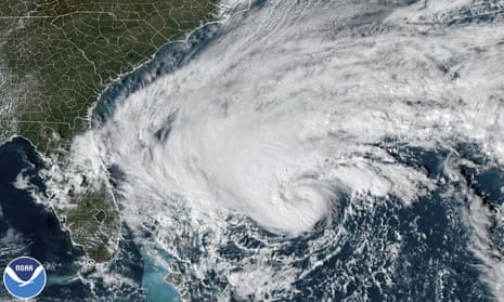 A satellite image shows Tropical Storm Nicole approaching the north-western Bahamas and Florida’s Atlantic coastline on 8 November. 