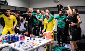 Real Madrid v Borussia Moenchengladbach: Group B - UEFA Champions League<br>MADRID, SPAIN - DECEMBER 09: The Borussia Moenchengladbach team celebrates the qualification for the round of 16 in the UEFA Champions League after the Group B - UEFA Champions League match between Real Madrid and Borussia Moenchengladbach at Estadio Alfredo Di Stefano on December 09, 2020 in Madrid, Spain. (Photo by Christian Verheyen/Borussia Moenchengladbach via Getty Images)