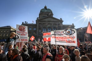 Protesters gather in front of the Swiss House of Parliament last month in a rally opposing the Covid laws.