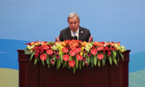 United Nations Secretary-General Antonio Guterres speaks at the opening ceremony of the Belt and Road Forum, to mark the 10th anniversary of the Belt and Road Initiative at the Great Hall of the People in Beijing, 18 October 2023.