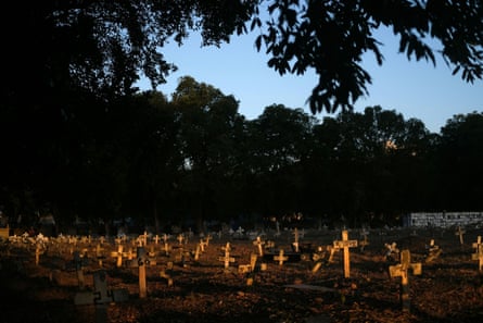 Crosses which are placed over graves, are pictured in Sao Francisco Xavier cemetery during the coronavirus disease (COVID-19) outbreak, in Rio de Janeiro, Brazil.