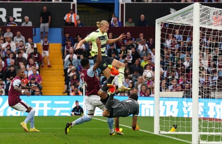 Erling Haaland scores in Manchester City’s draw at Aston Villa in September