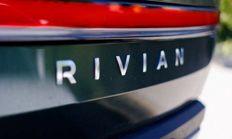 An electric truck at the Rivian Automotive facility in California