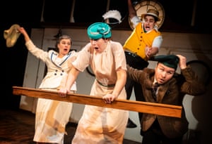 Heather (second left, blue hat) and Feargus (second from right, yellow waistcoat) in Crimes on the Nile at Theatre Royal Bath in 2019.