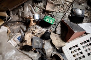 A roll of film among rubbish in the abandoned building