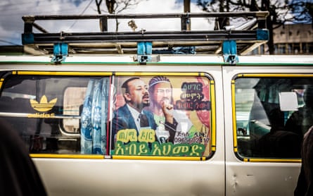 Van with poster for Abiy Ahmed