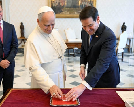 Pope Leo XIV meets US secretary of state Marco Rubio at the Vatican.