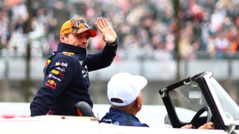Verstappen laps up the crowd’s attention during the pre-race drivers parade.