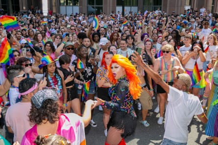 A drag queen performs during Pride month on 25 June 2022 in Raleigh, North Carolina.
