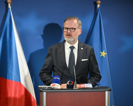 Czech Republic's outgoing prime minister Petr Fiala speaks during a press conference last month.