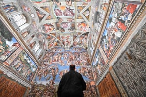 Vatican City, Italy: a man visits the Sistine Chapel on its reopening day, as the city state eases its closure aimed at curbing the spread of Covid-19
