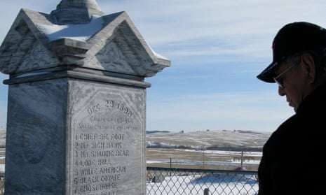 A monument marking the mass grave of men, women and children killed in the 1890 Wounded Knee massacre by the US army.