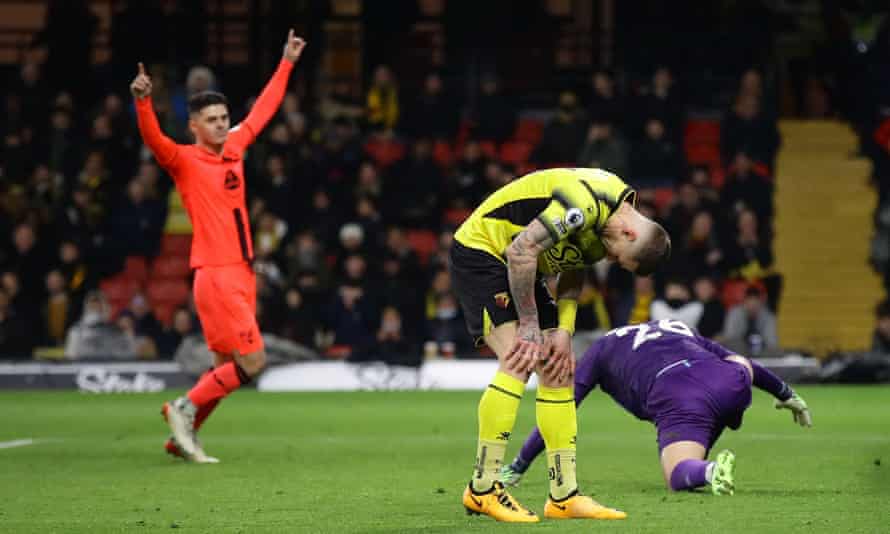 Watford’s Juraj Kucka looks dejected after scoring an own goal and Norwich City’s third.