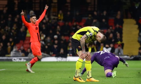 Watford’s Juraj Kucka looks dejected after scoring an own goal and Norwich City’s third.