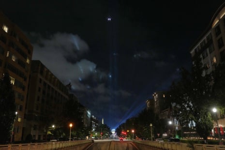 A US Air Force B-1 Lancer supersonic heavy bomber flies near the White House on Sunday night.