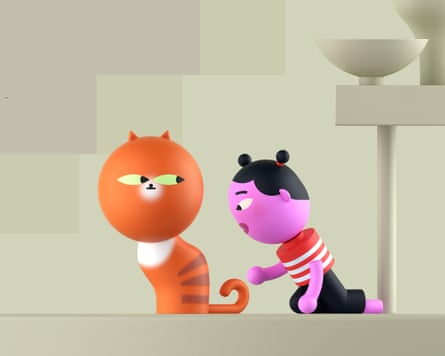 A child about to pull a cat’s tail