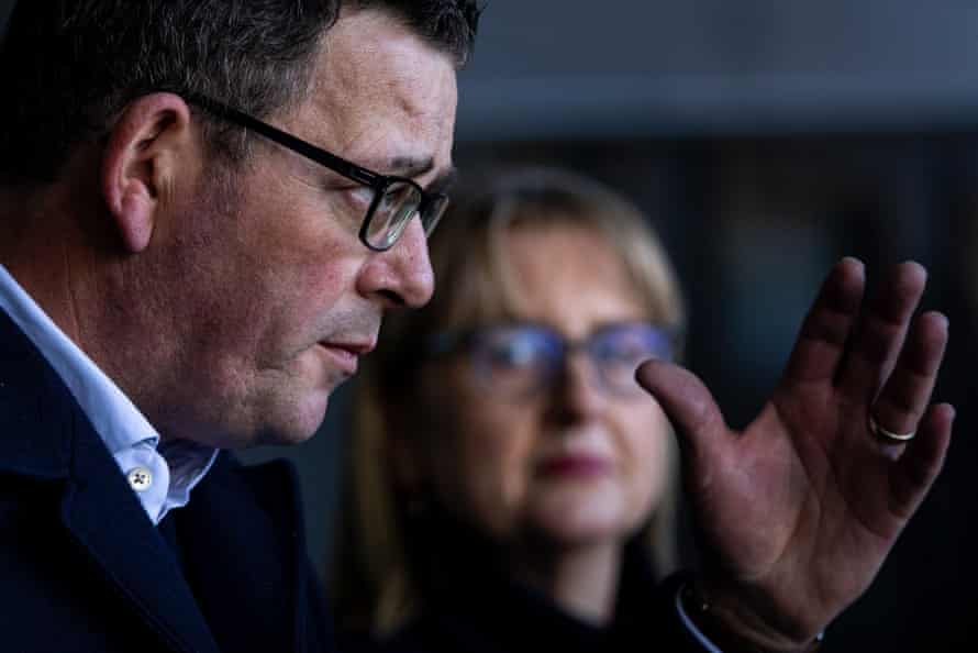 Daniel Andrews speaks to the media alongside newly elected Victorian deputy premier Jacinta Allan