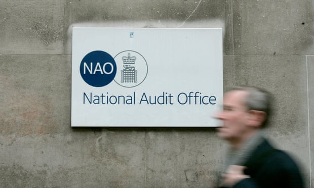 A pedestrian walks past Britain’s National Audit Office in London