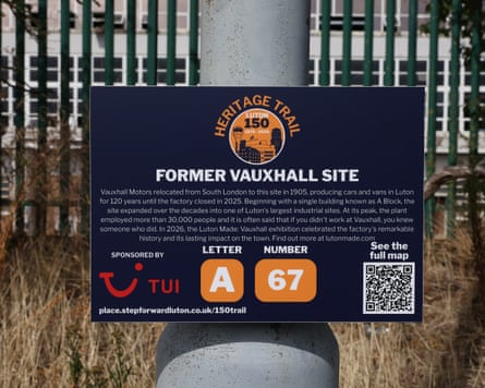 A sign outside the former Vauxhall plant in Luton.