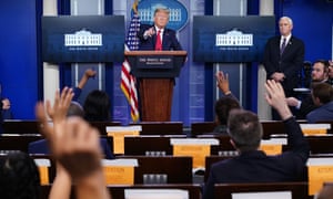 Donald Trump speaks during the daily briefing on the coronavirus at the White House on 8 April 2020.