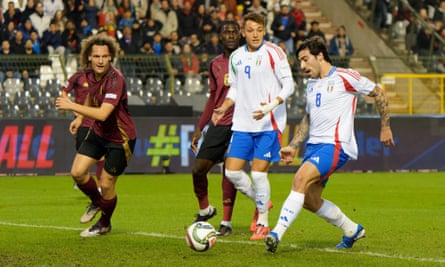 Sandro Tonali strokes home Italy’s winner in the 11th minute against Belgium.