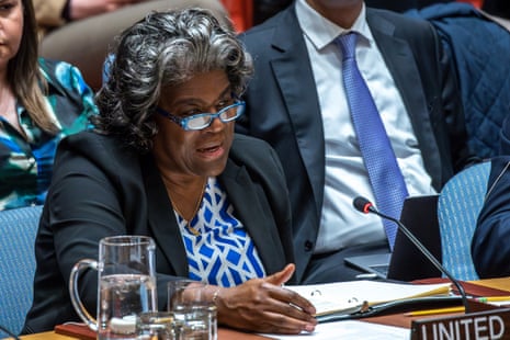 U.S. United Nations Ambassador Linda Thomas-Greenfield addressed a meeting of the United Nations Security Council on Monday.
