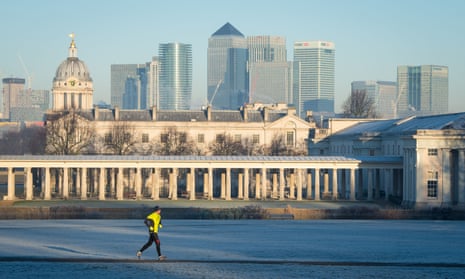 London’s financial district, seen behind the Old Royal Naval College from Greenwich Park.